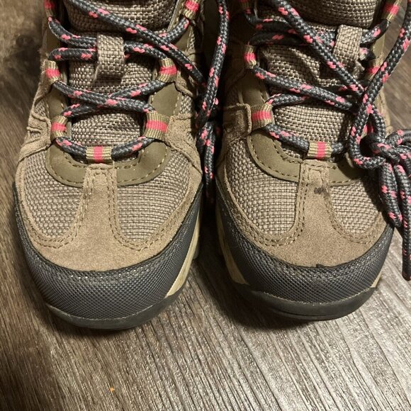 Bearpaw Corsica Hiking Boots Taupe Suede Pink Lace Up Waterproof Kids Sz 2 - Picture 2 of 16